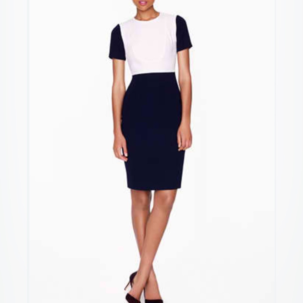 J. Crew Blue and Cream Sheath midi Dress Short Sleeve Crew Neck Size 2